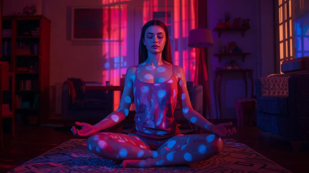 Persona practicando meditación breve en casa para aliviar el estrés diario